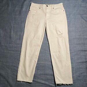 KUT From The Kloth Rachael High Rise Pants Mom Jean White 6 Distressed Raw Hem